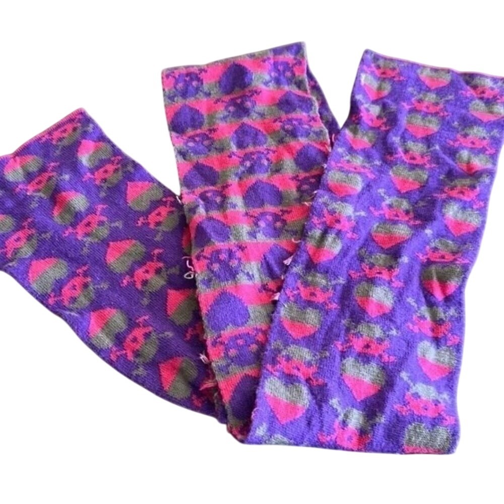 Kids Purple‎ Pink Skull Crossbones Heart Knit Scarf Edgy Punk Rock Winter Wrap
